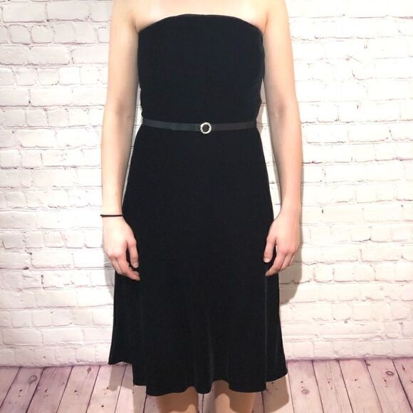 Ann Taylor black velvet dress with rhinestone belt - Picture 1 of 6